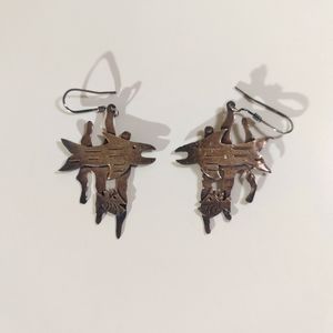 Silver 925 Handmade Fish Dangle Patinaed Earrings